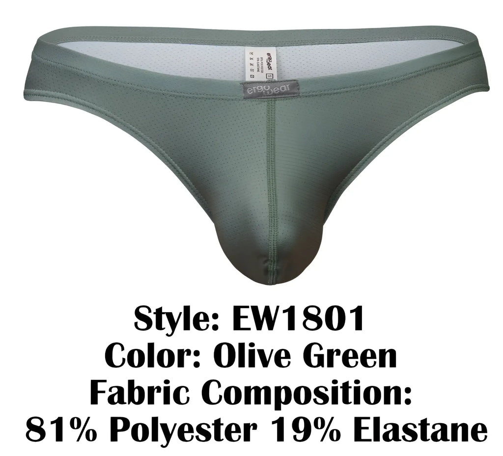 Olive green ergo wear ew1801 x4d se men’s thong made of 81 polyester 19 elastane with mesh interior back view