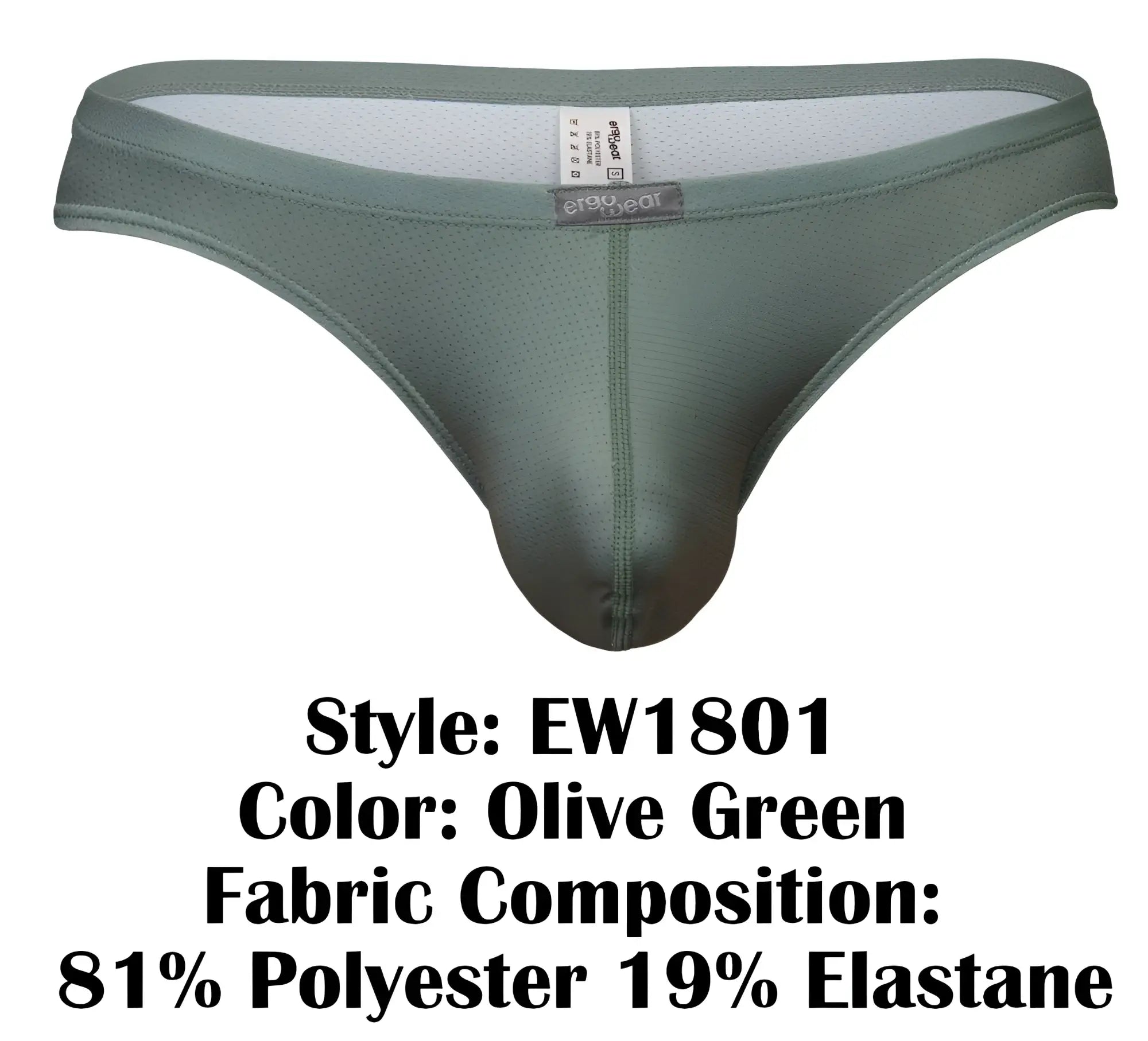 Olive green ergo wear ew1801 x4d se men’s thong made of 81 polyester 19 elastane with mesh interior back view