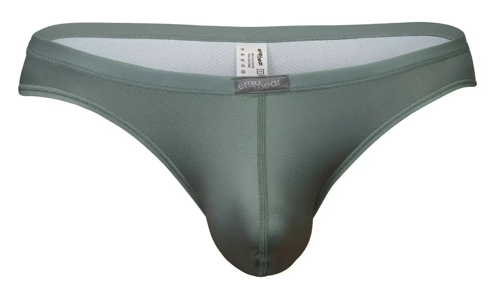 A sleek olive green mesh ergo wear ew1801 x4d se thong with smooth form fitting design and branded waistband label