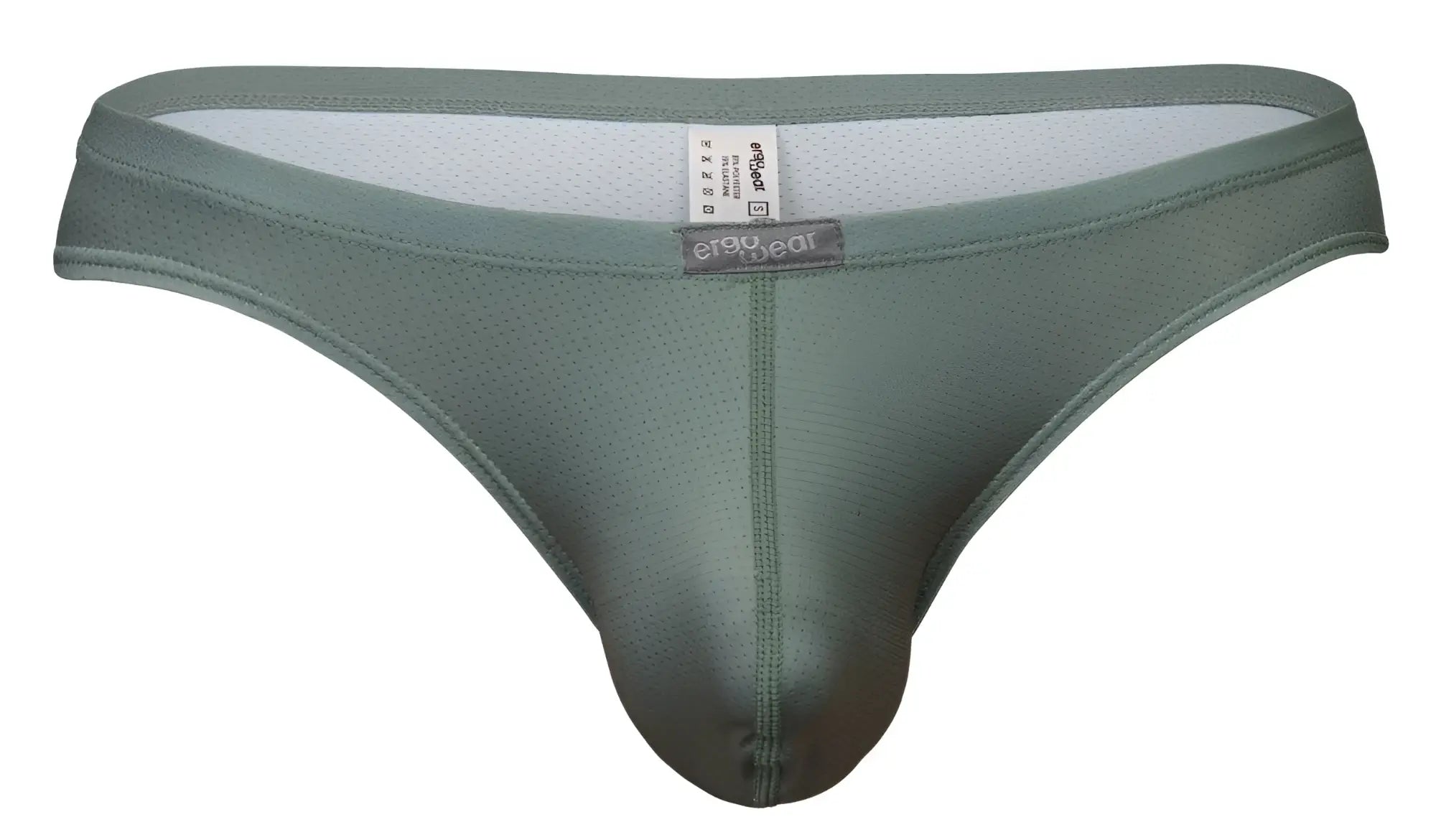 A sleek olive green mesh ergo wear ew1801 x4d se thong with smooth form fitting design and branded waistband label