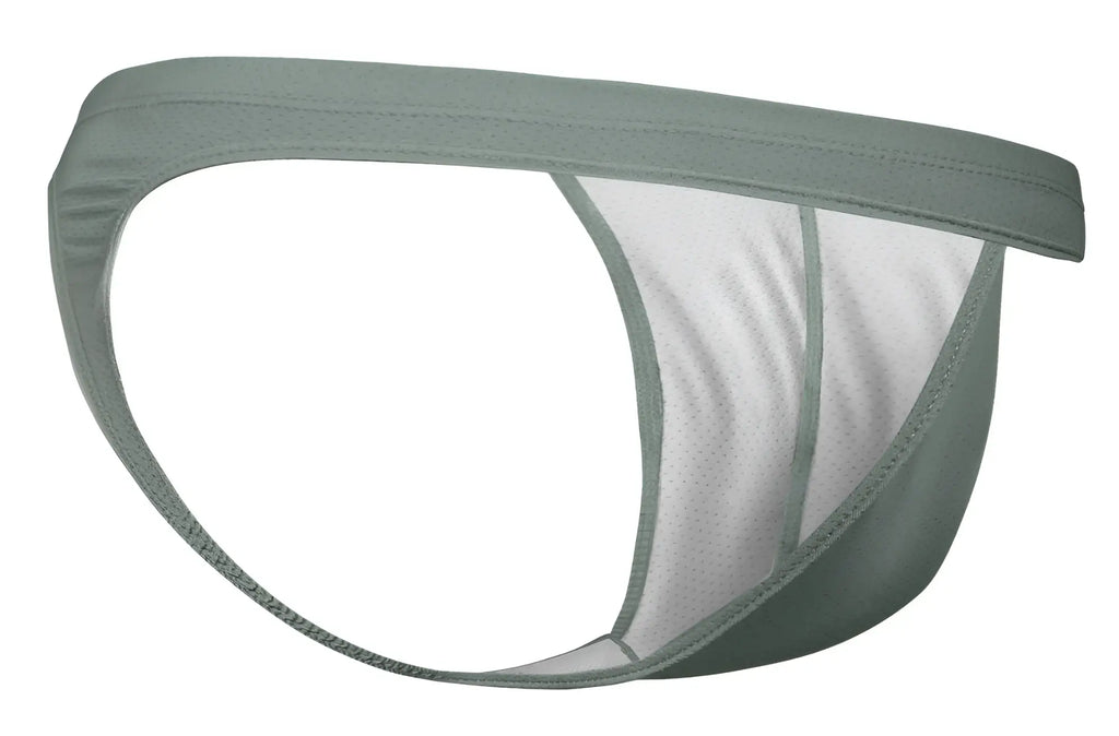 A sleek minimalist olive green ErgoWear EW1801 X4D SE thong with breathable mesh interior and clean stitching