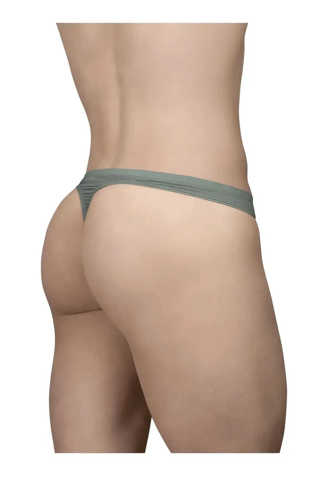 A sleek olive green ergoWear EW1801 X4D SE thong made of smooth stretchy fabric with ribbed waistband texture