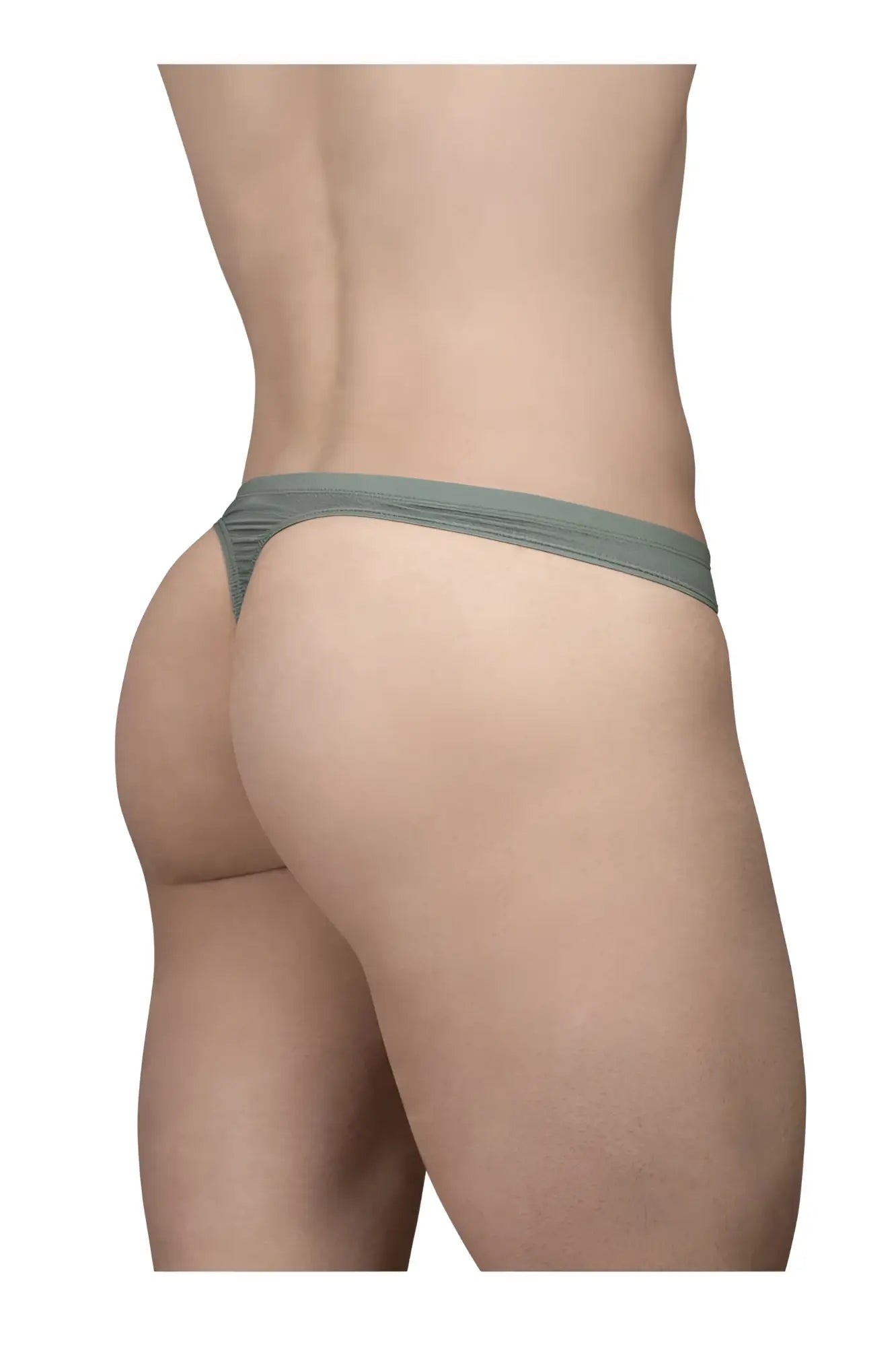 A sleek olive green ergoWear EW1801 X4D SE thong made of smooth stretchy fabric with ribbed waistband texture