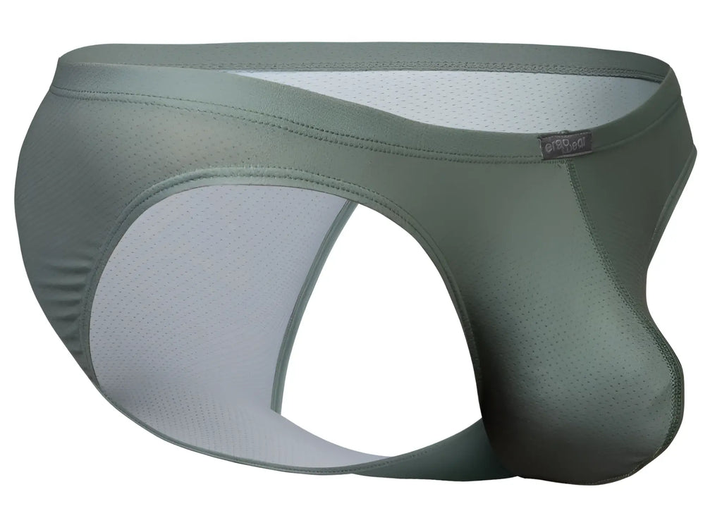Ergo wear ew1802 x4d se bikini briefs in olive green mesh with lighter gray breathable lining and reinforced stitching