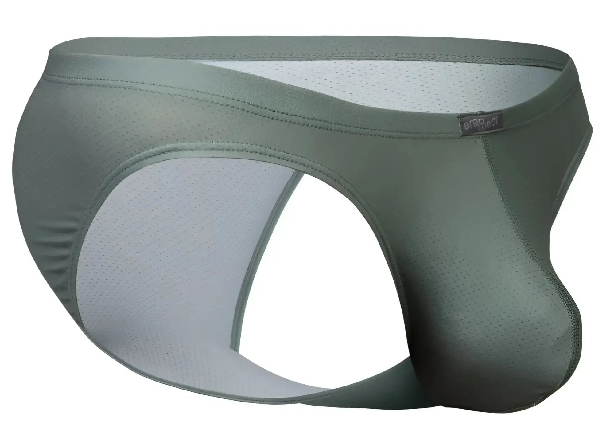 Ergo wear ew1802 x4d se bikini briefs in olive green mesh with lighter gray breathable lining and reinforced stitching