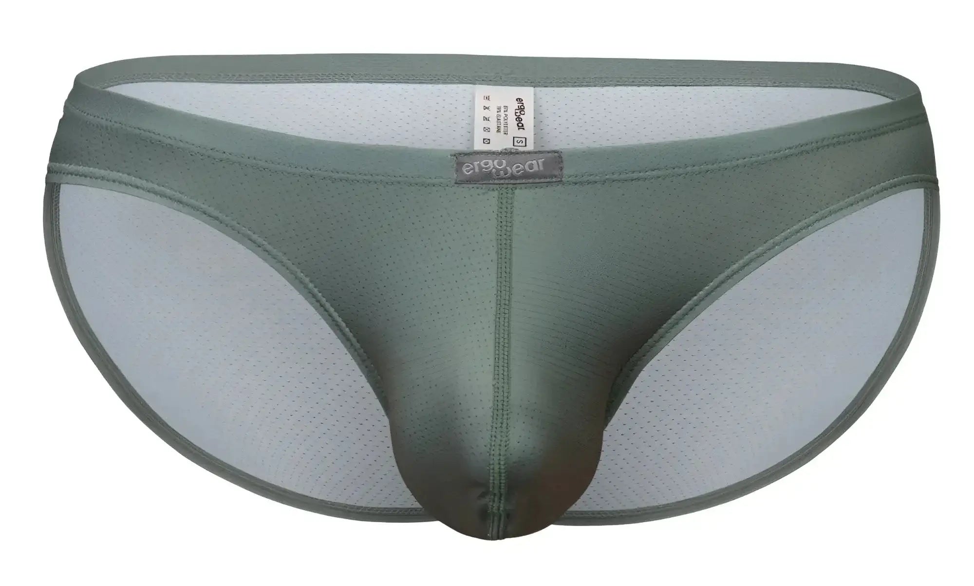Olive green mesh briefs with solid front panel and erag bear label in ergowear ew1802 x4d se bikini style