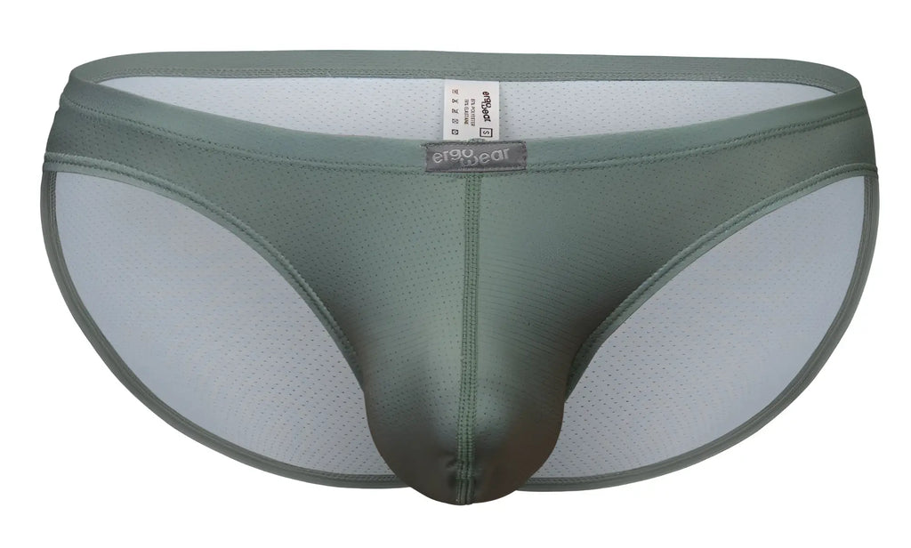 Olive green mesh briefs with solid front panel and erag bear label in ergowear ew1802 x4d se bikini style