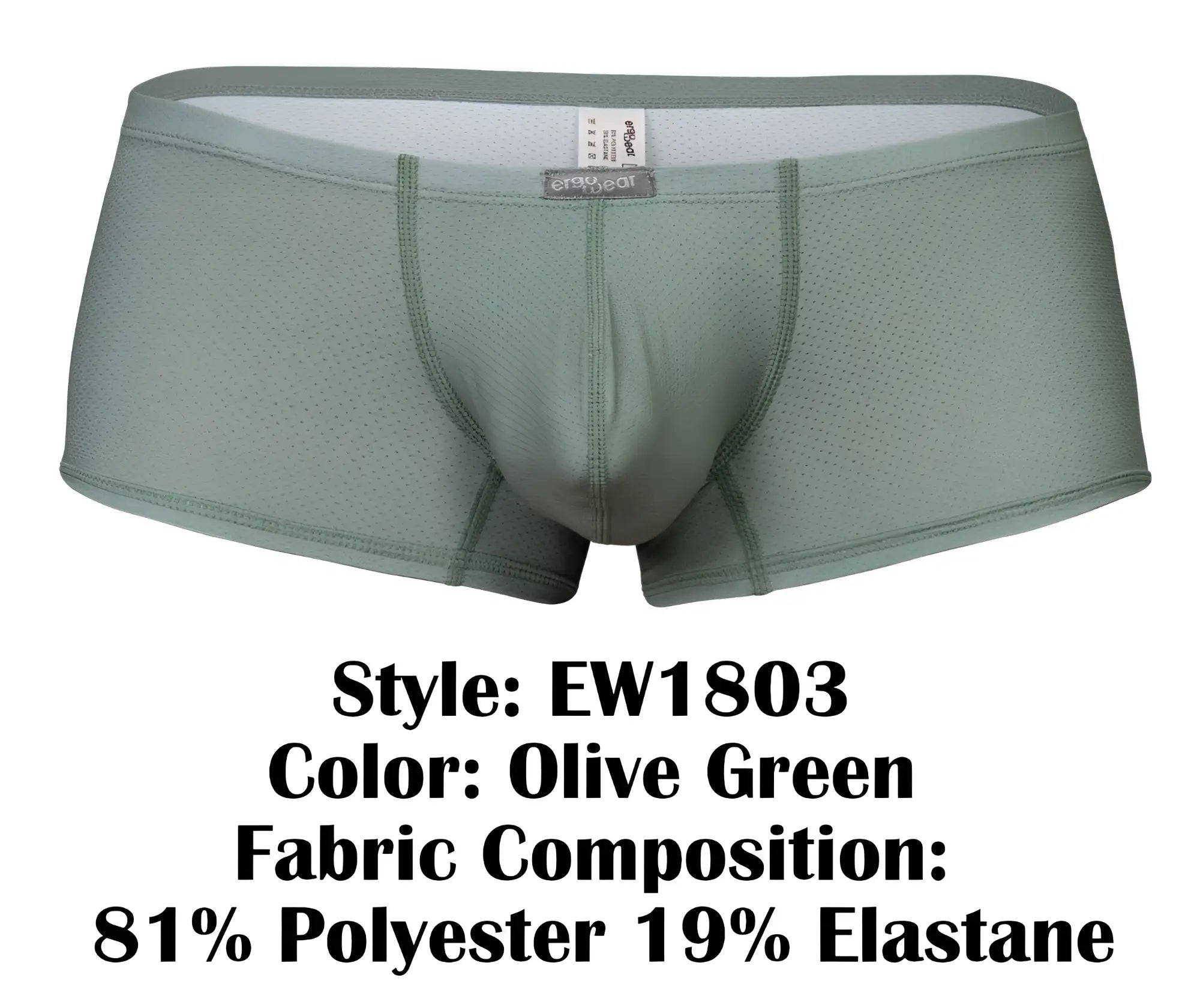 Olive green men’s briefs ergoWear EW1803 X4D SE trunks made from breathable 81% polyester 19% elastane mesh
