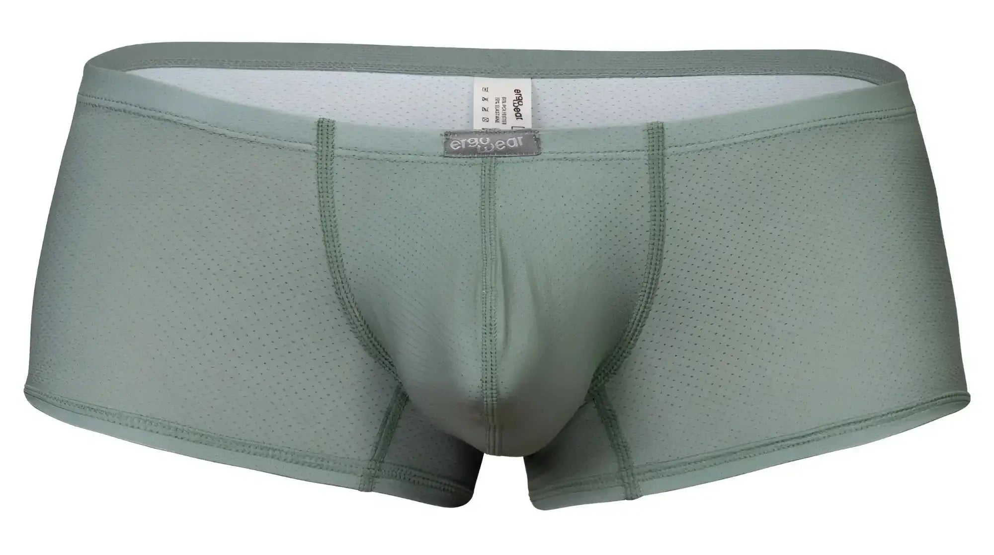 A pair of ergo wear ew1803 x4d se olive green breathable mesh boxer briefs with contoured design and elastic waistband
