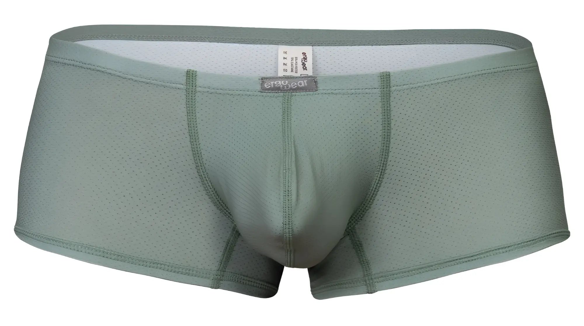 A pair of ergo wear ew1803 x4d se olive green breathable mesh boxer briefs with contoured design and elastic waistband