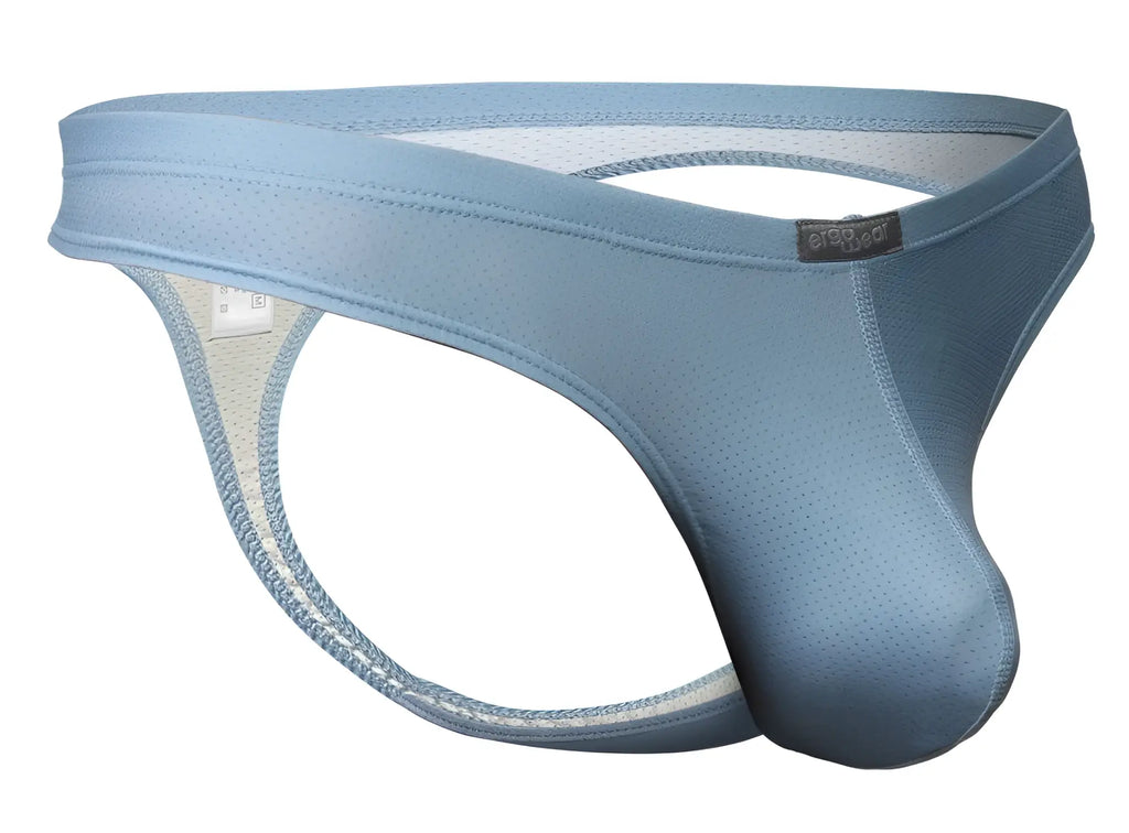 Ergowear ew1805 x4d se men’s thong in stone blue breathable mesh with supportive design and subtle branding