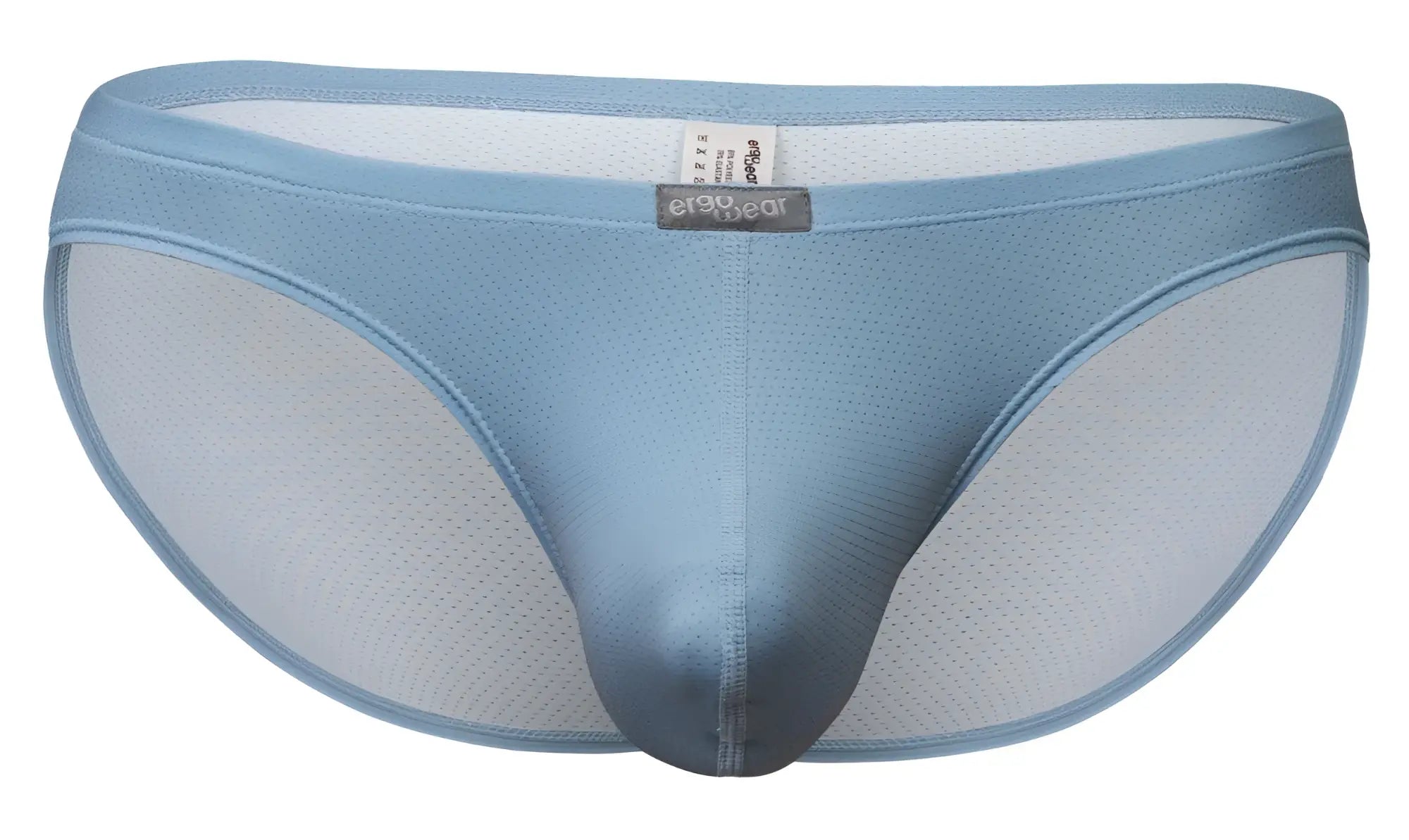 Light blue mesh briefs with satin front panel and ergowear label in ErgoWear EW1806 X4D SE bikini color stone blue