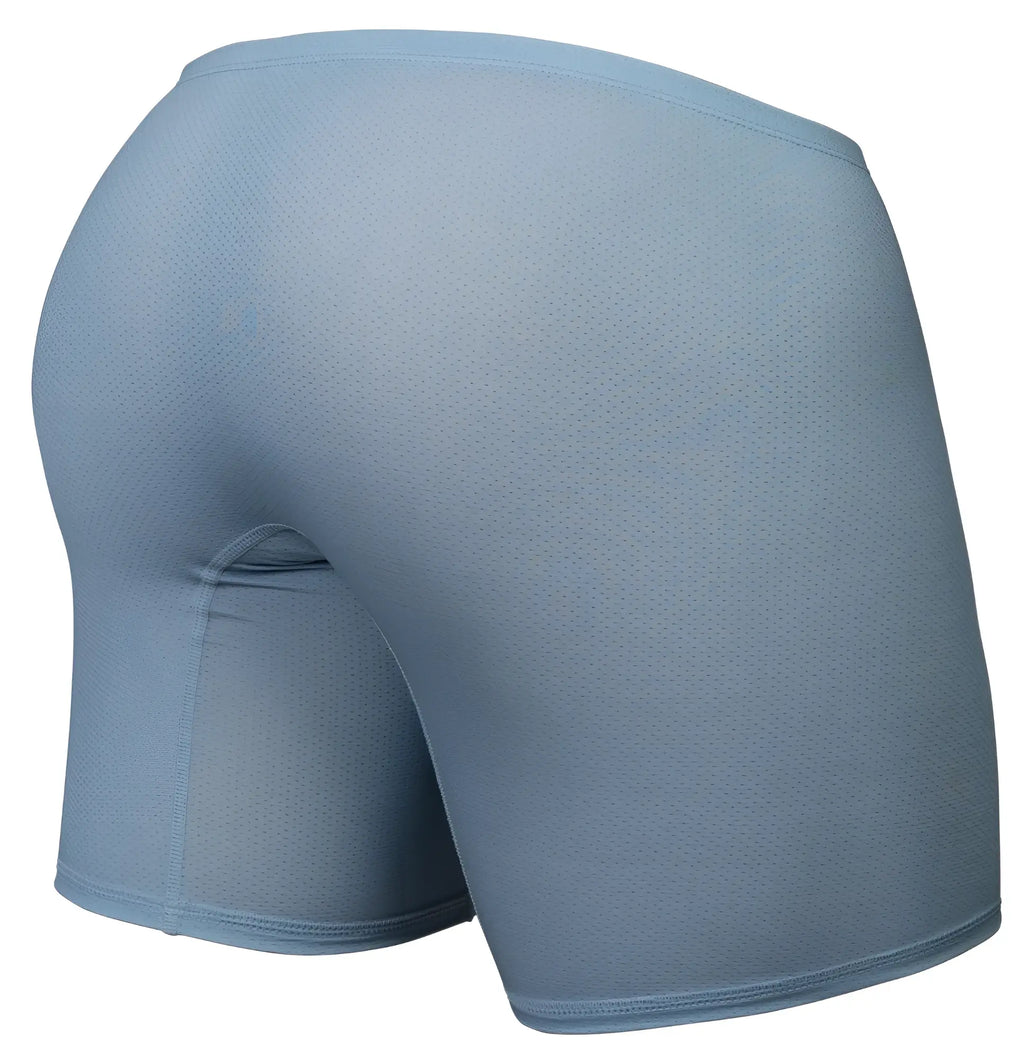 ErgoWear EW1808 X4D SE boxer briefs in stone blue with light blue breathable mesh, snug fit, and seamless construction