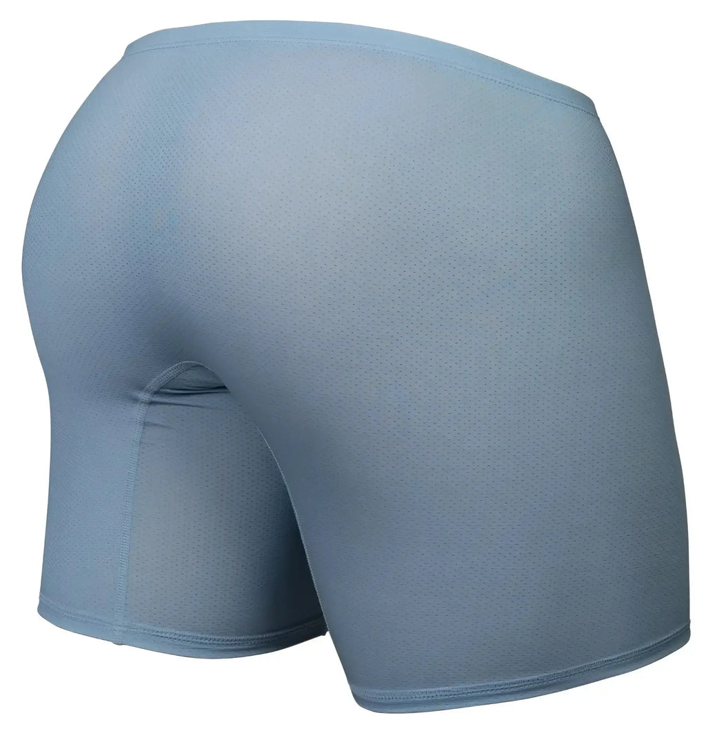 ErgoWear EW1808 X4D SE boxer briefs in stone blue with light blue breathable mesh, snug fit, and seamless construction