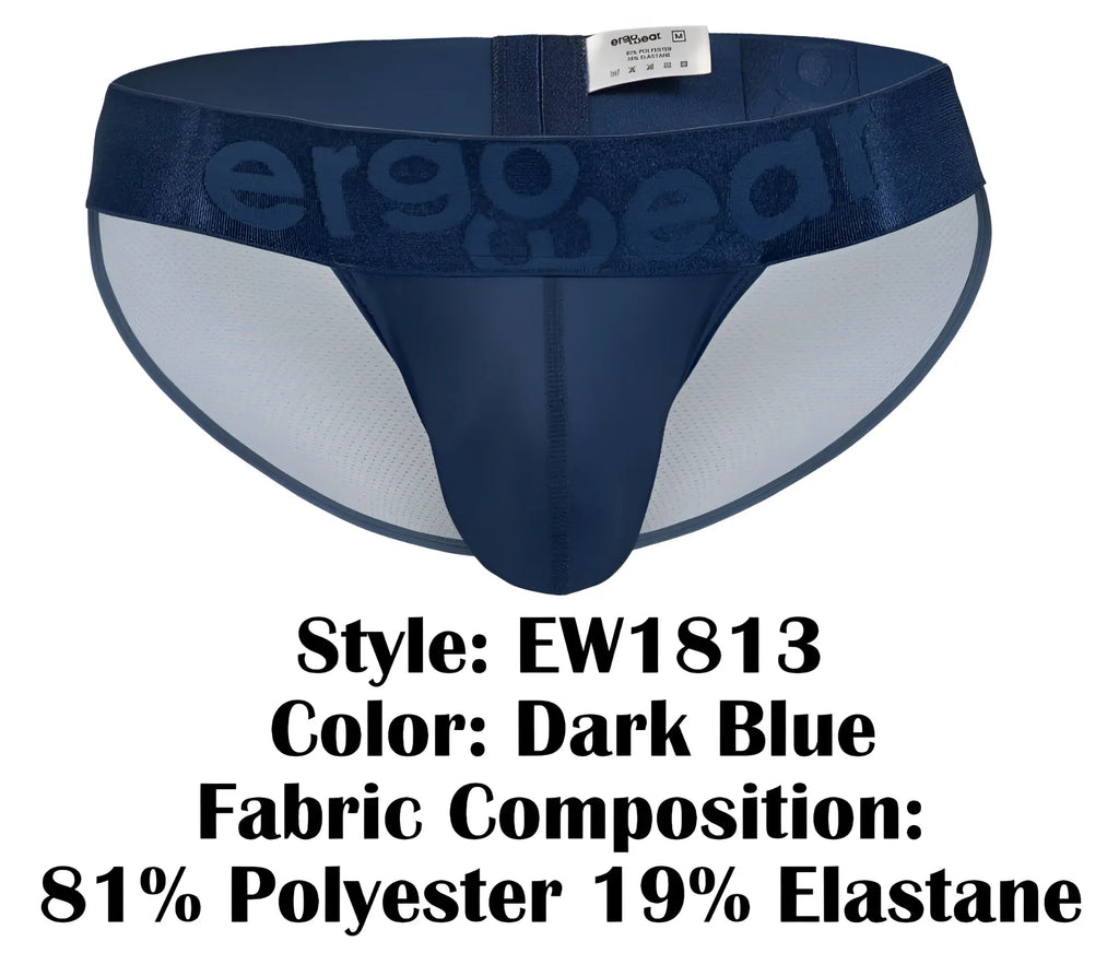 Dark blue ergo gear ergonomic briefs with textured waistband made of 81% polyester 19% elastane ew1813 max bold bikini
