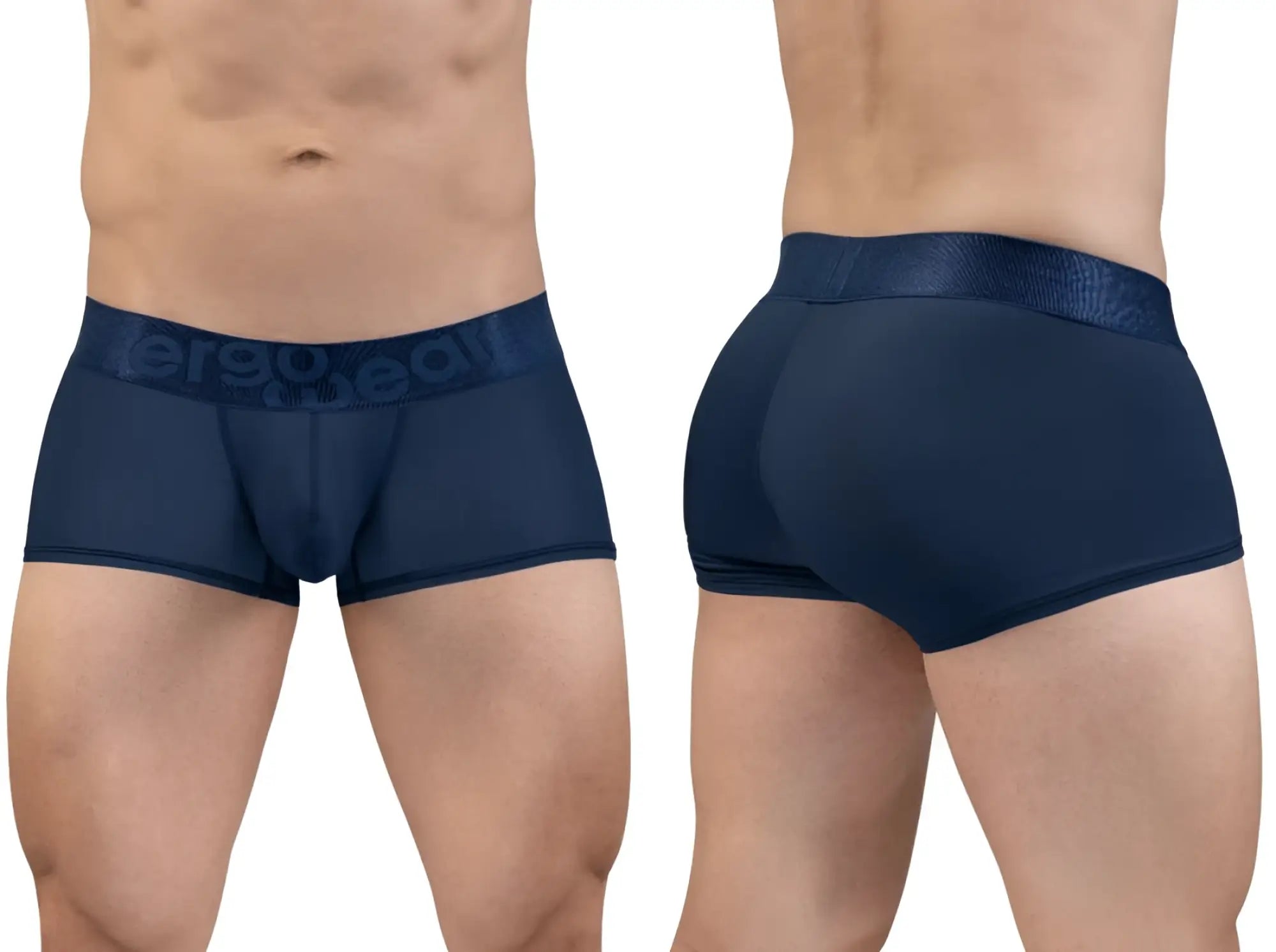 Navy blue ergonomic briefs with textured waistband and subtle brand lettering from Ergowear ew1814 max bold se trunks