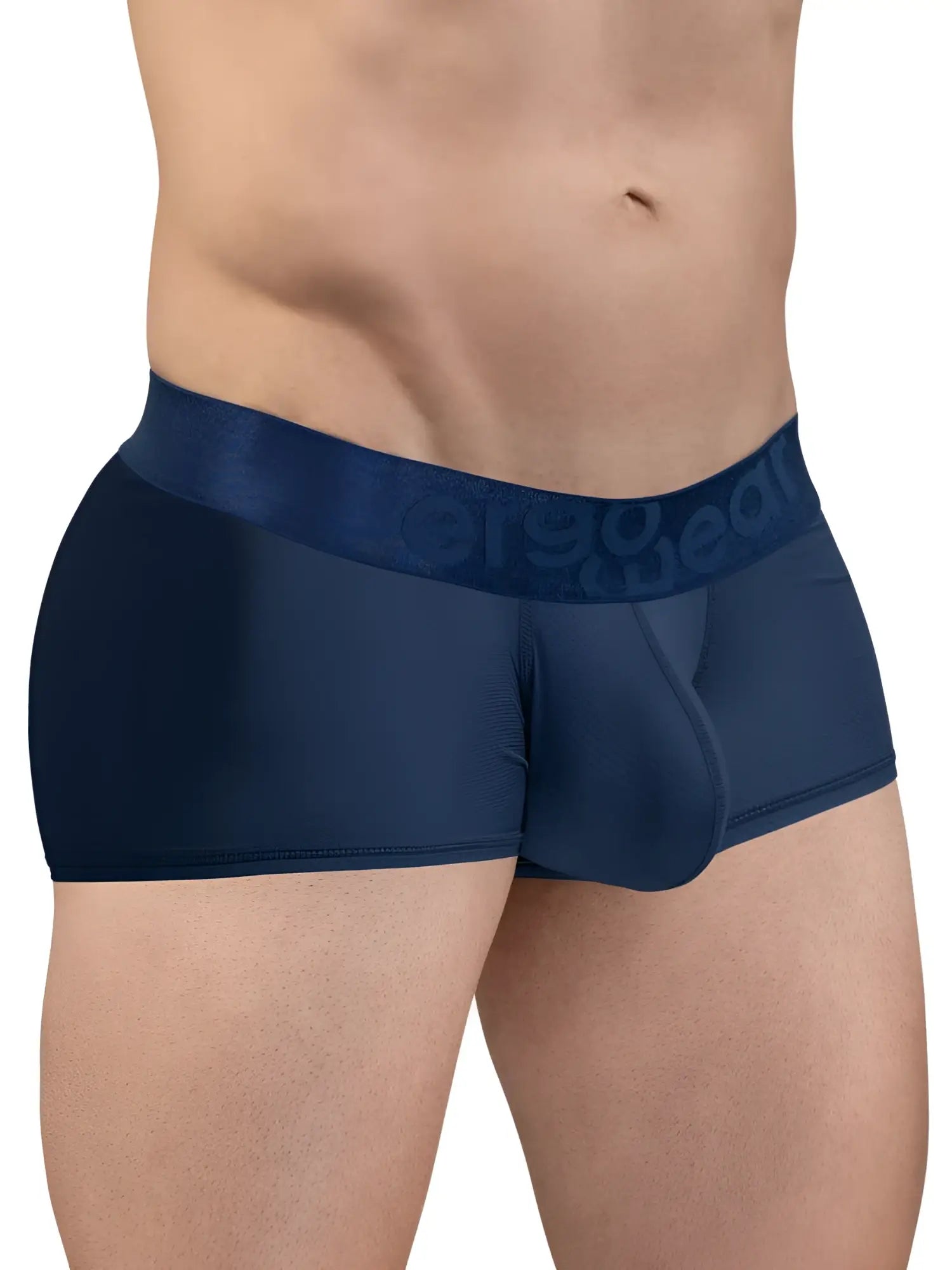 Navy blue ergowear ew1814 max bold se trunks with matching leroy and dean embossed elastic waistband for men