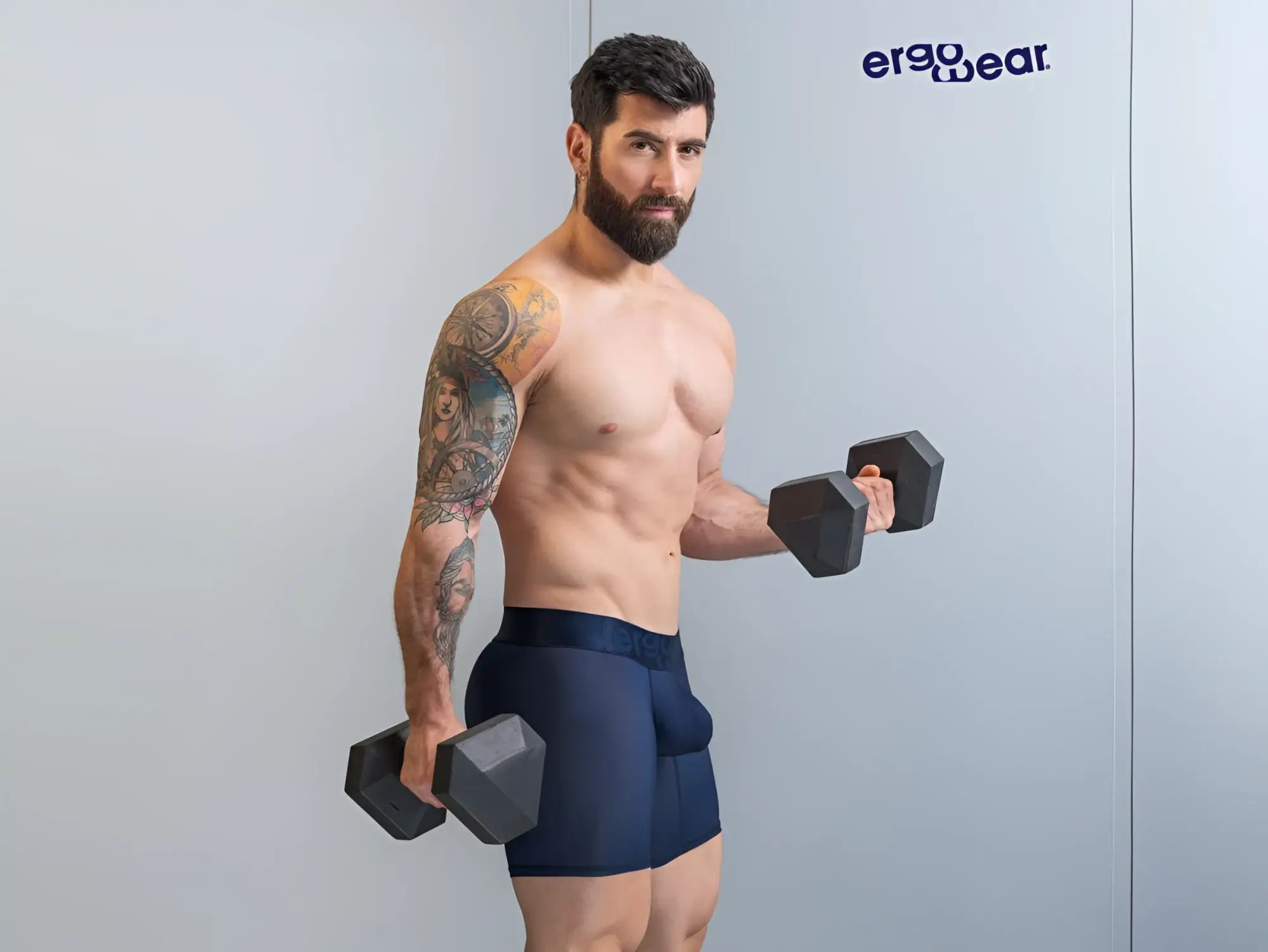 Navy blue ErgoWear EW1815 MAX BOLD SE ergonomic boxer briefs with contoured design and supportive fit