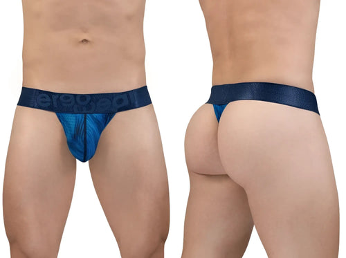 Blue patterned thong with dark blue elastic waistband branded erogad mid blue g-string from ergowear ew1816 max bold se