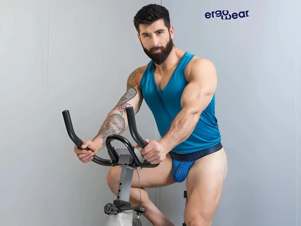 Blue ergonomic exercise bike with black handlebars and silver frame ergoWear ew1817 max bold se bikini color mid blue