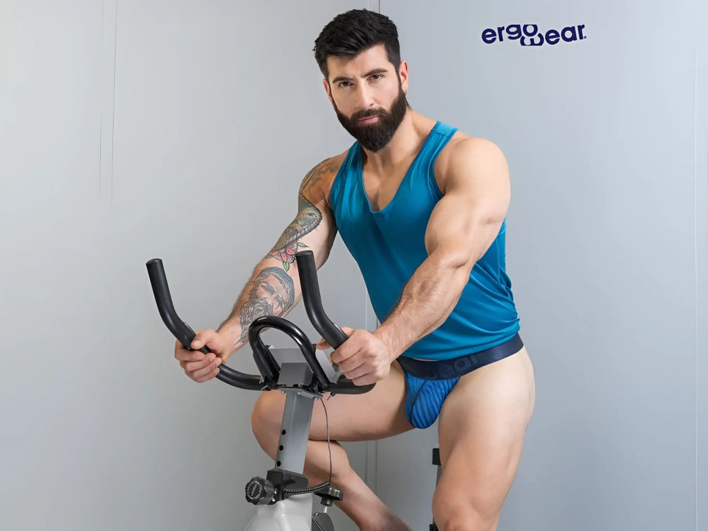 Blue ergonomic exercise bike with black handlebars and silver frame ergoWear ew1817 max bold se bikini color mid blue