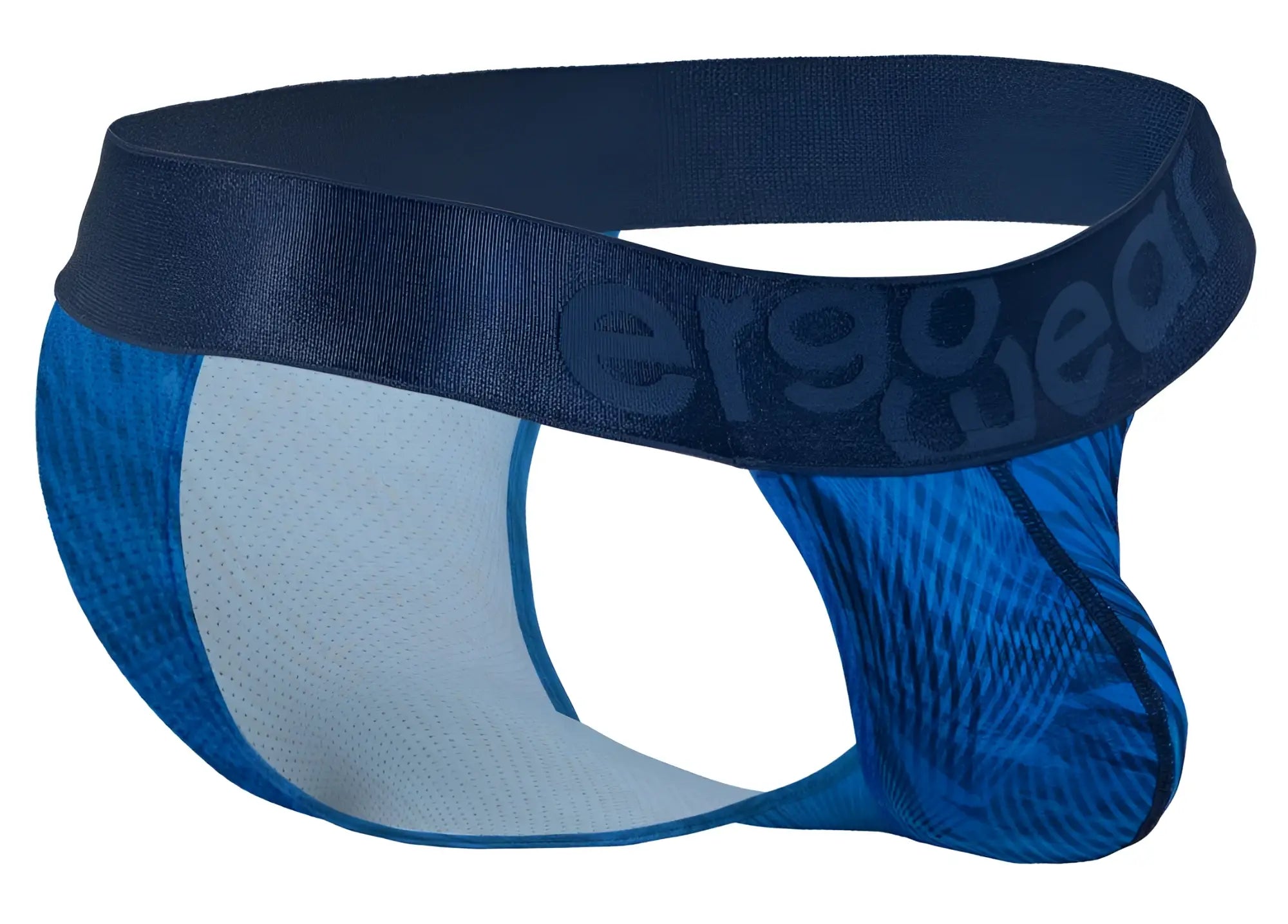 Blue and light blue patterned ergo wear ew1817 max bold se bikini briefs with dark navy elastic waistband
