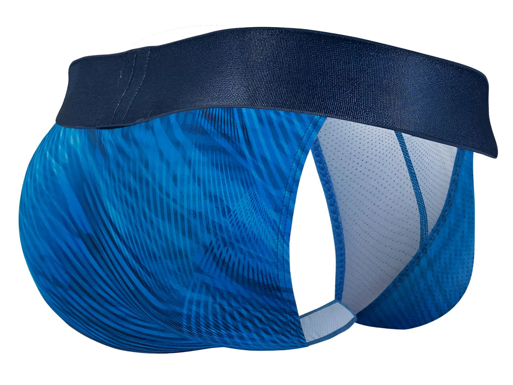 ErgoWear ew1817 max bold se bikini mid blue athletic briefs with blue pattern dark blue waistband and mesh lining