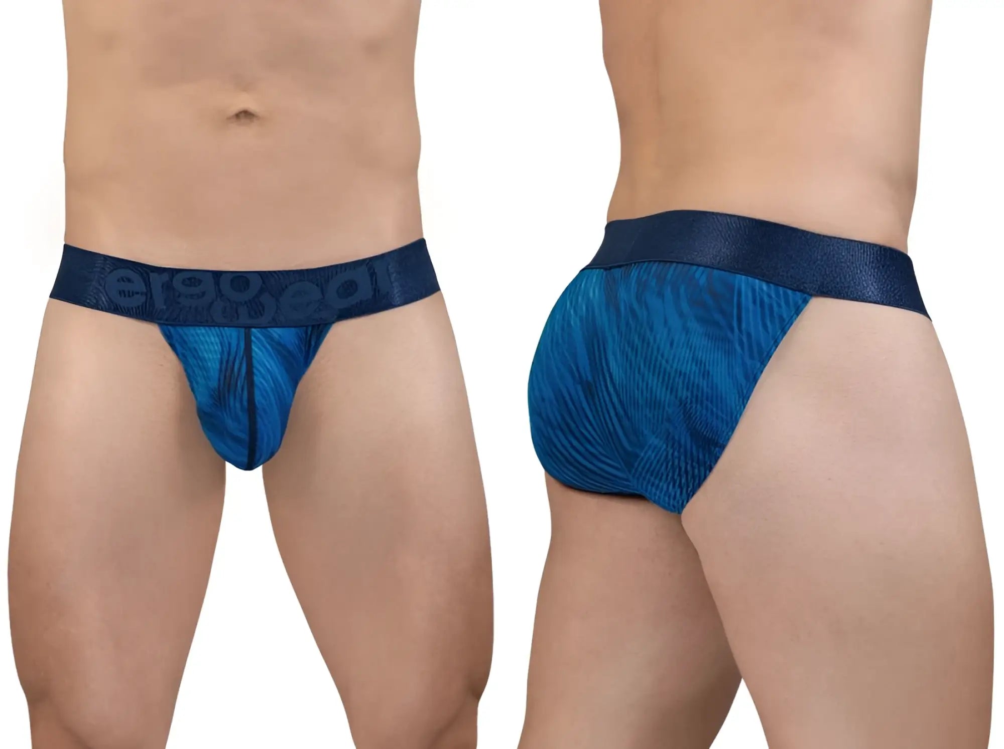 Blue patterned briefs with dark blue erogad waistband from ergowear ew1817 max bold se bikini mid blue collection