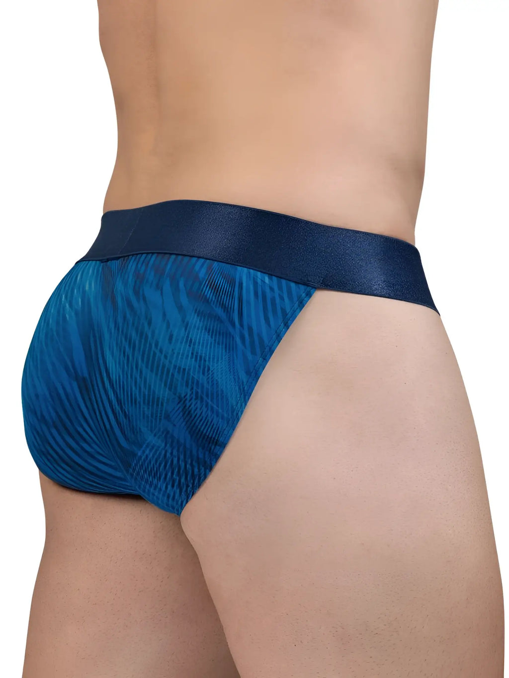 Blue patterned briefs with dark blue satin waistband from ergowear ew1817 max bold se bikini mid blue collection