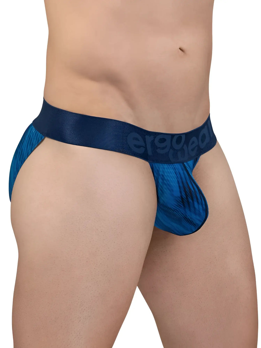 Blue patterned men’s briefs with satin-like waistband branded ergo wear in mid blue color from ergo wear ew1817 max bold se bikini line