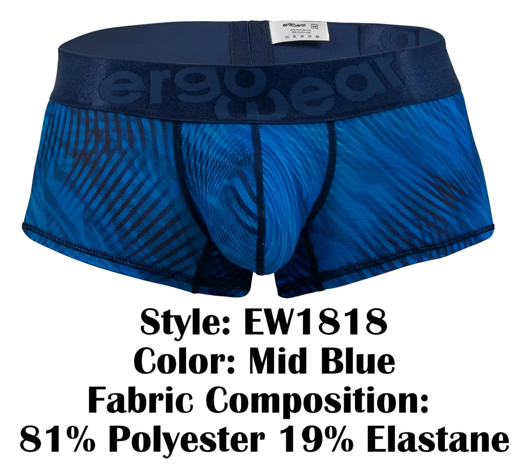Mid blue ergo wear ew1818 max bold se trunks with textured fabric and elastic waistband featuring ergo wear logo