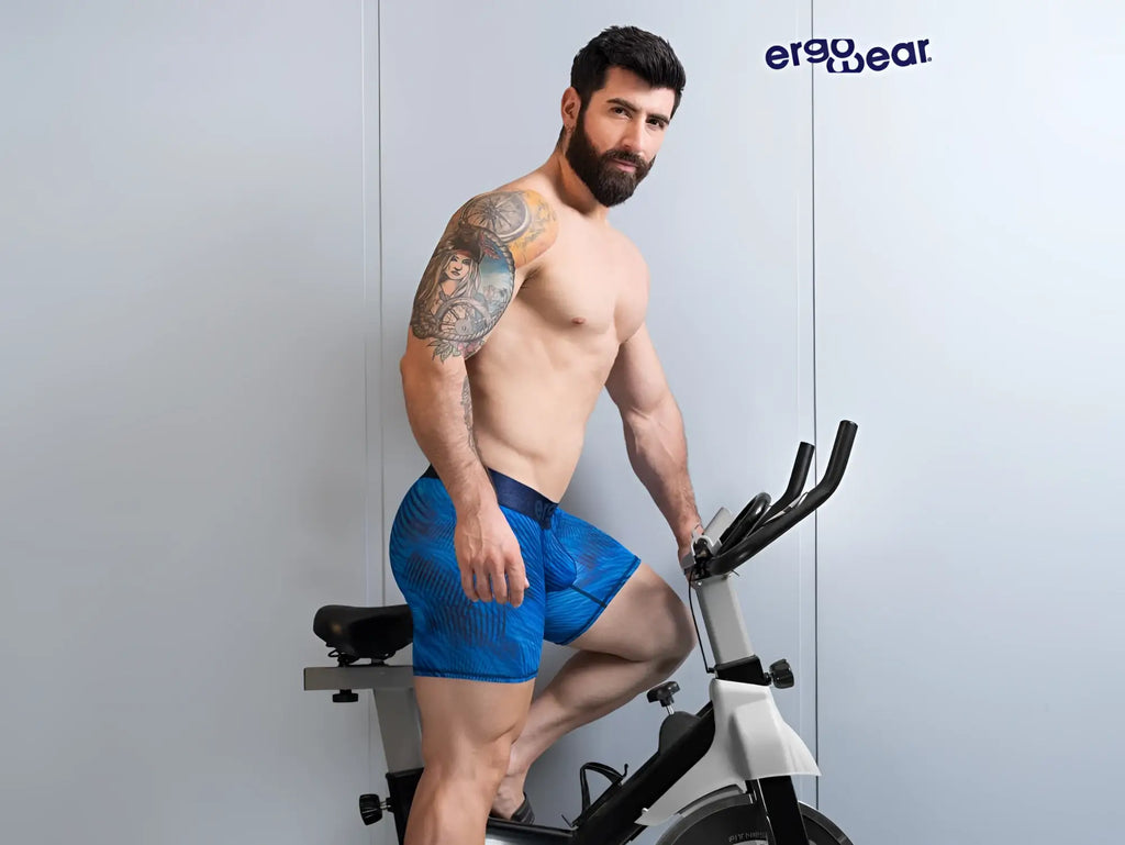 Blue patterned ergoWear ew1819 max bold se boxer briefs in mid blue designed for athletic use