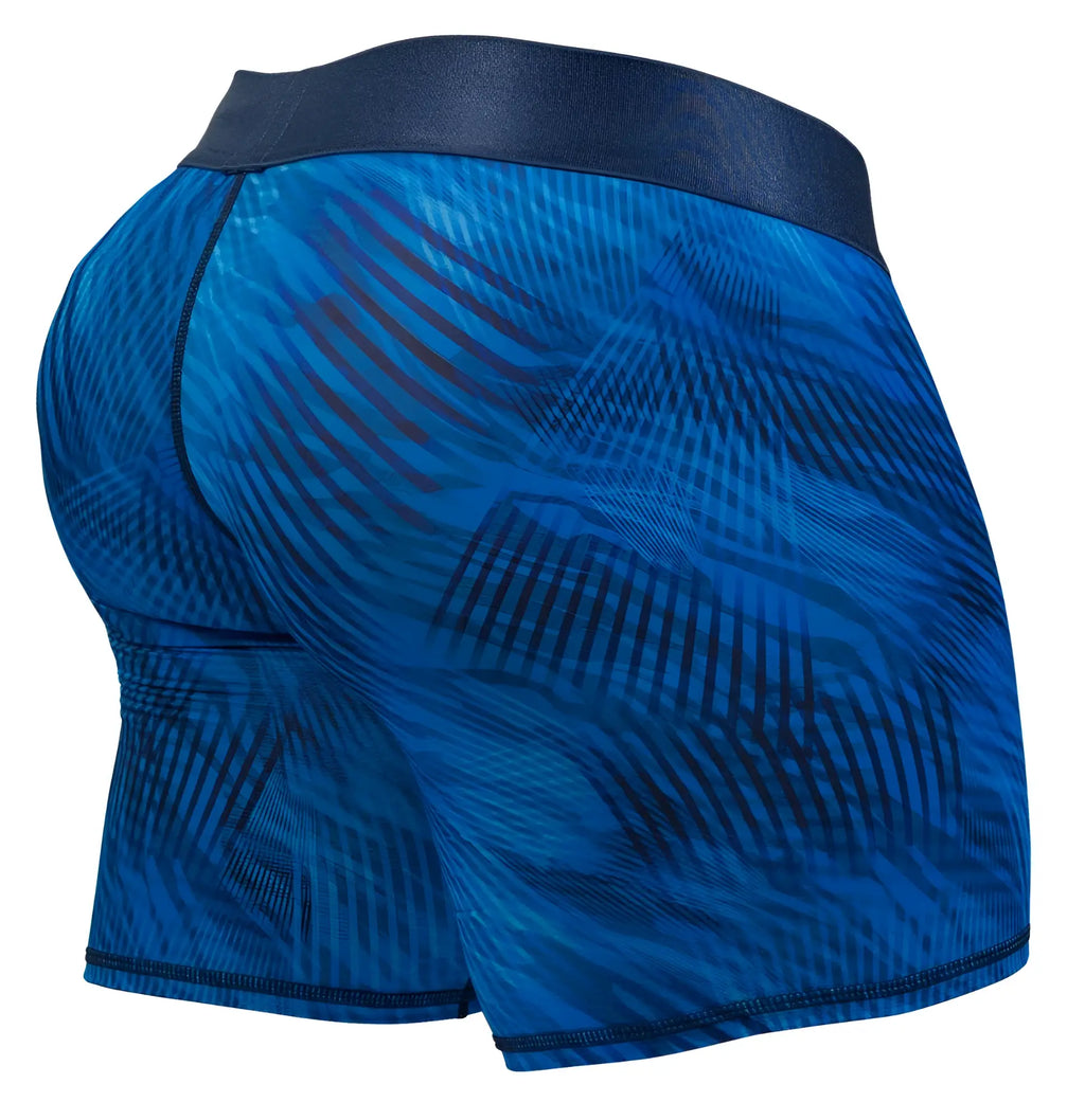 ErgoWear ew1819 max bold se boxer briefs in mid blue with blue pattern and dark blue elastic waistband