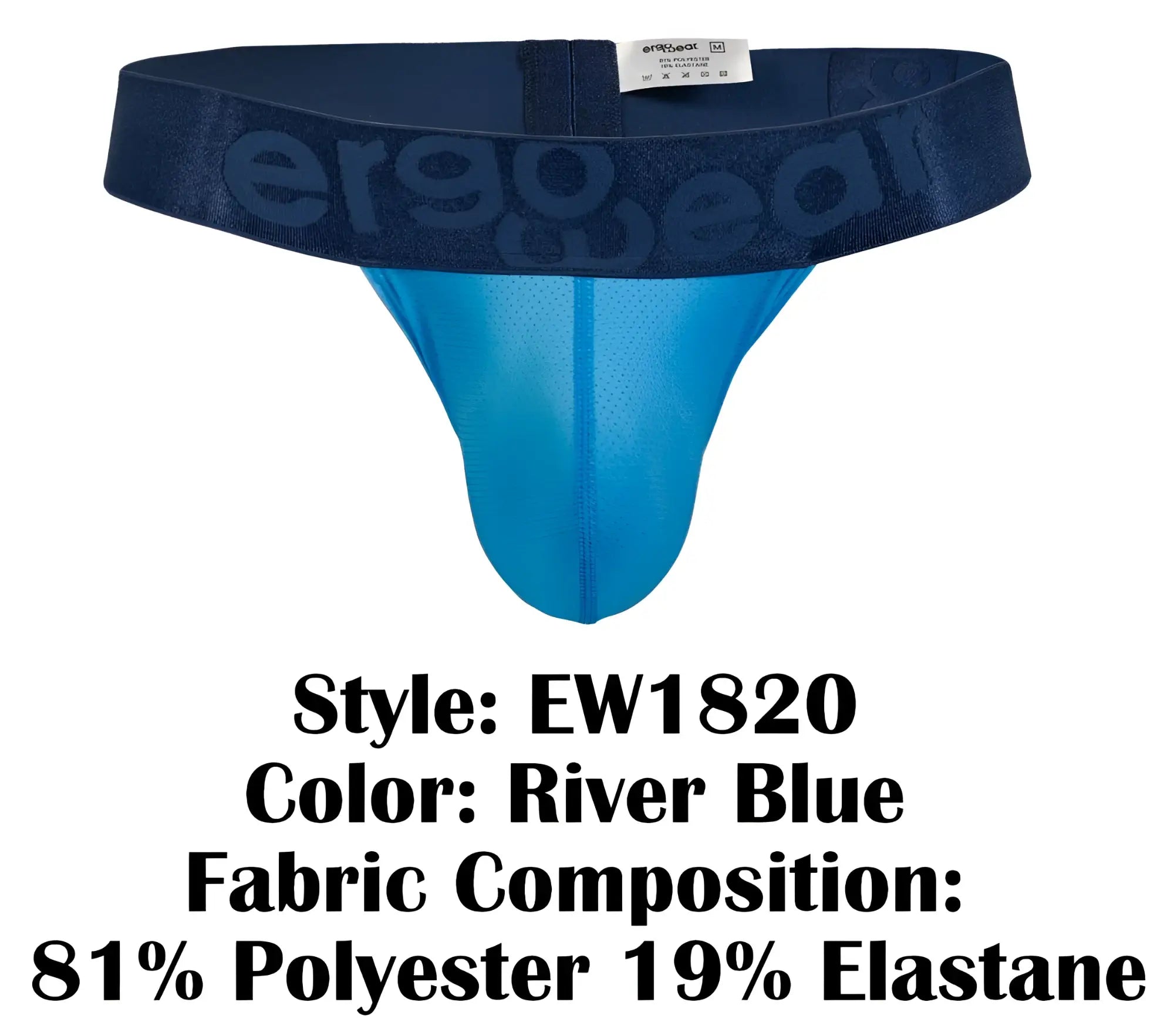 River blue ergogear ew1820 thong with mesh front panel made of 81% polyester and 19% elastane