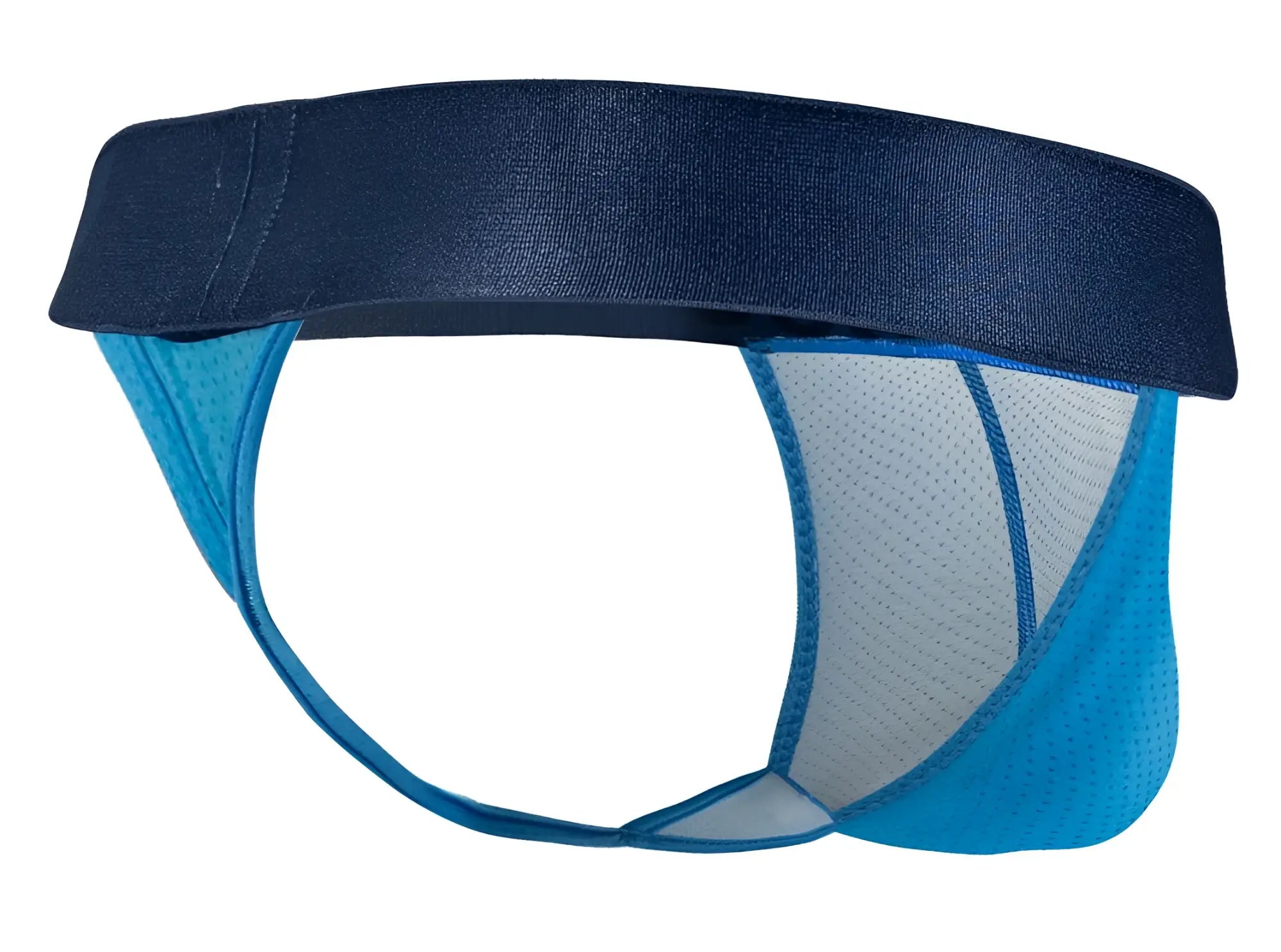 Ergowear ew1820 max bold se g-string in river blue with blue and gray fabric and navy elastic waistband shown from front