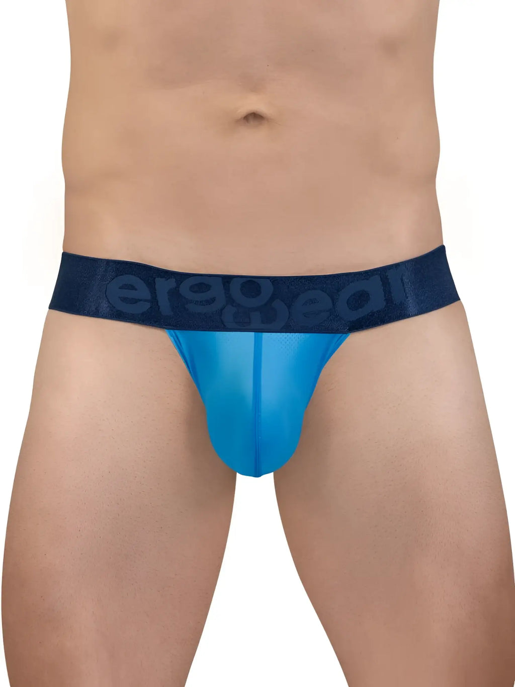 Blue sheer mesh briefs with dark blue ergogear elastic waistband from ergowear ew1820 max bold se g-string river blue