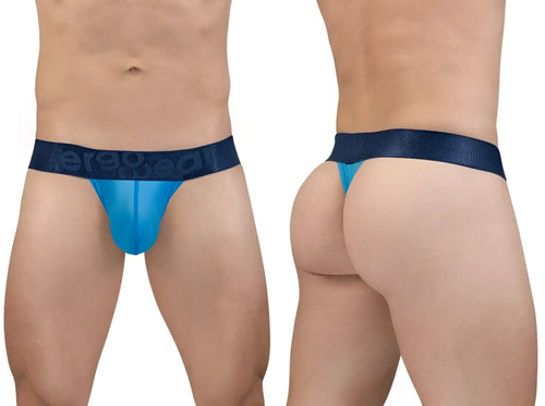 Blue sheer thong g-string with dark blue aerogear elastic waistband in river blue from ergowear ew1820 max bold se