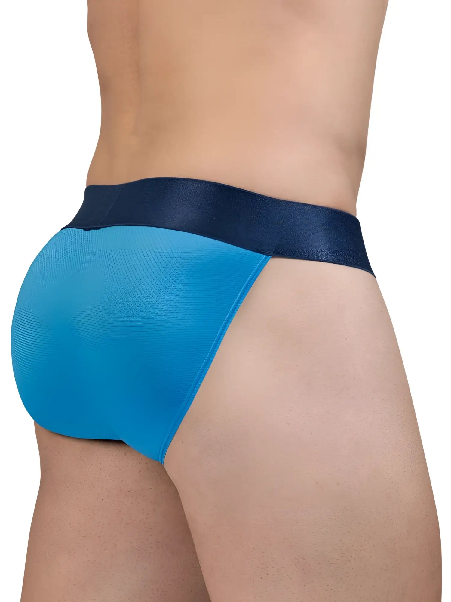Blue ergoWear ew1821 max bold se bikini briefs with dark navy elastic waistband in river blue color