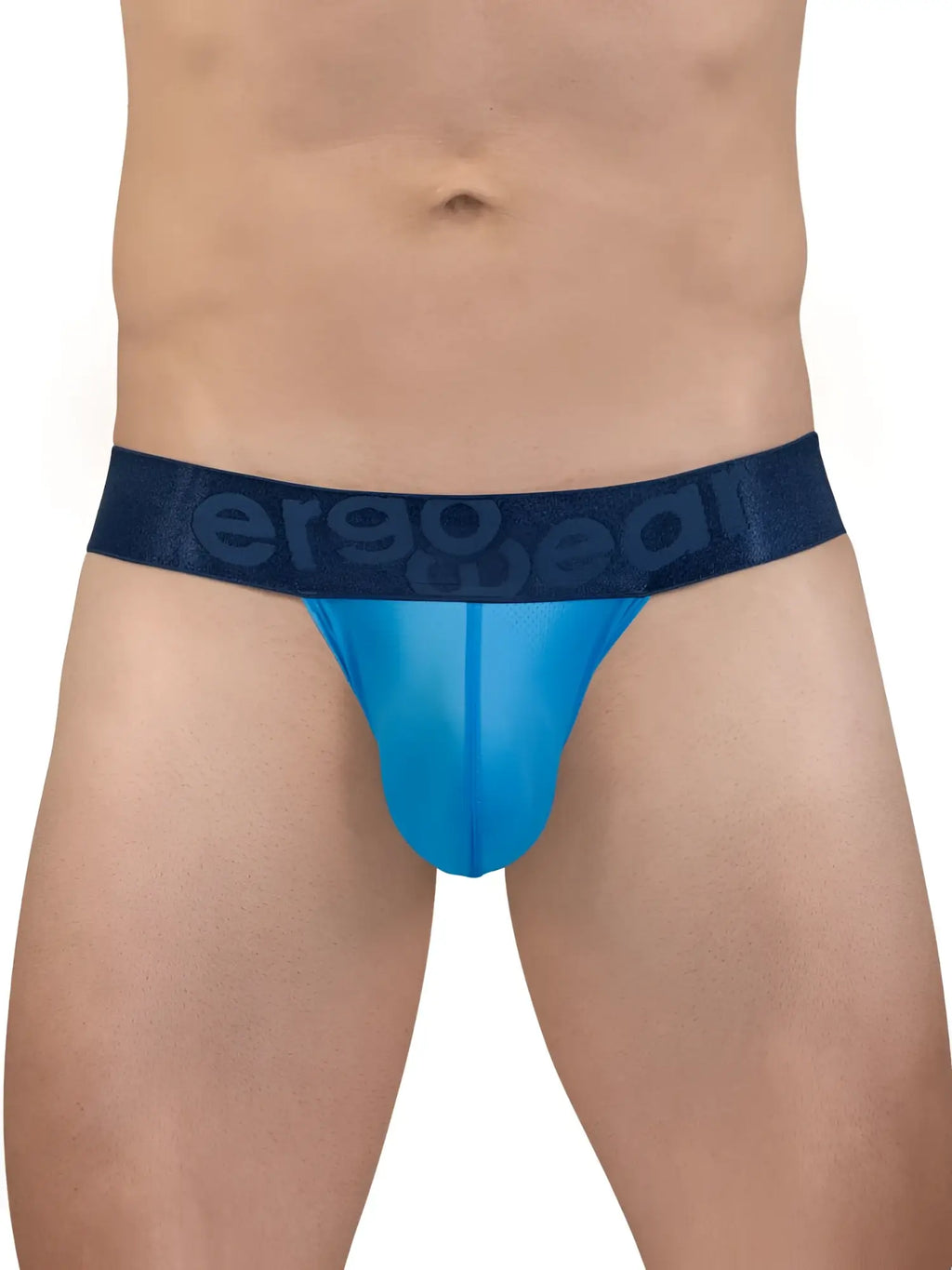 Blue sheer men’s briefs with dark blue ergo wear waistband in river blue from ergo wear ew1821 max bold se bikini line
