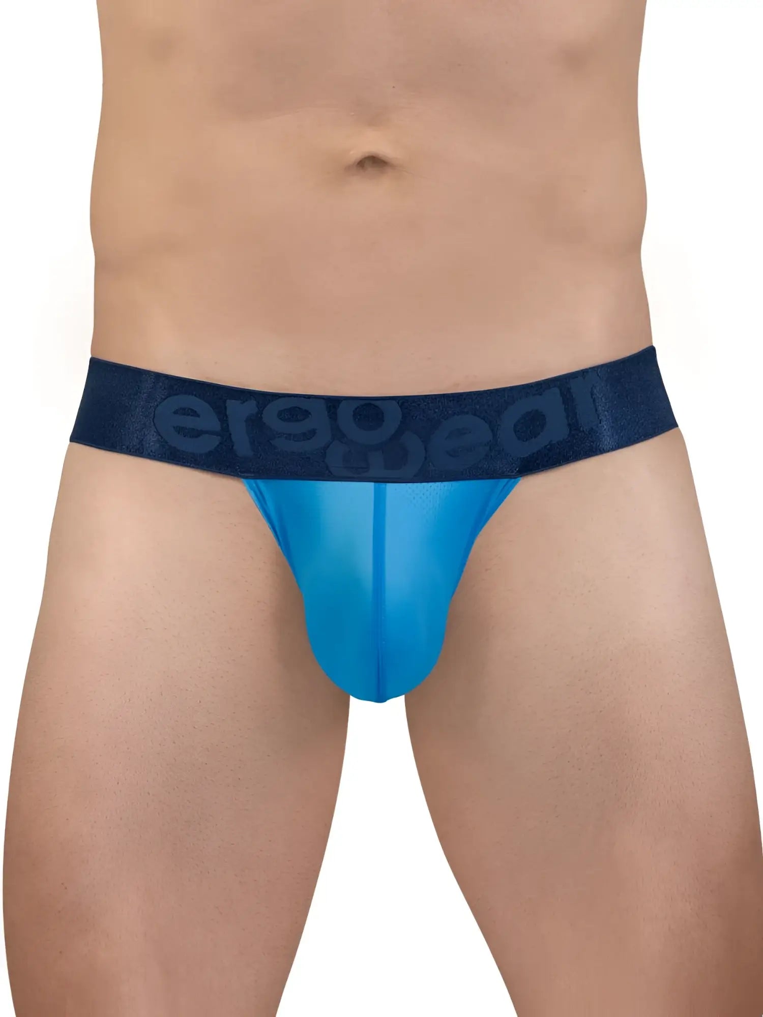 Blue sheer men’s briefs with dark blue ergo wear waistband in river blue from ergo wear ew1821 max bold se bikini line
