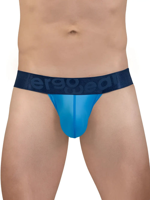 Blue sheer men’s briefs with dark blue ergo wear waistband in river blue from ergo wear ew1821 max bold se bikini line