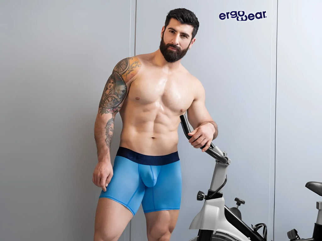 Blue ergoWear ew1823 max bold se boxer briefs with black waistband designed for athletic comfort