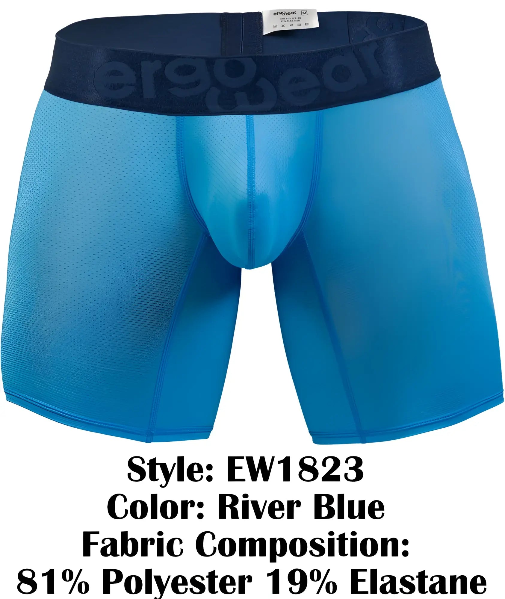 ErgoWear ew1823 max bold se breathable mesh river blue men’s boxer briefs with elastic waistband and logo