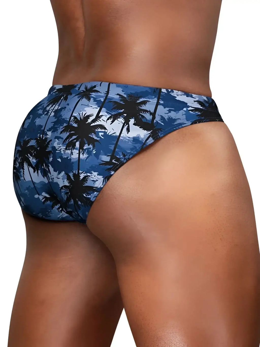 ErgoWear FEEL SW Swim Bikini in Dark Blue-Palms: back view showing the fit on a model.