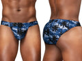 ErgoWear EW1824 FEEL SW Swim Bikini in Dark Blue-Palms: front and back views showing palm print pattern.