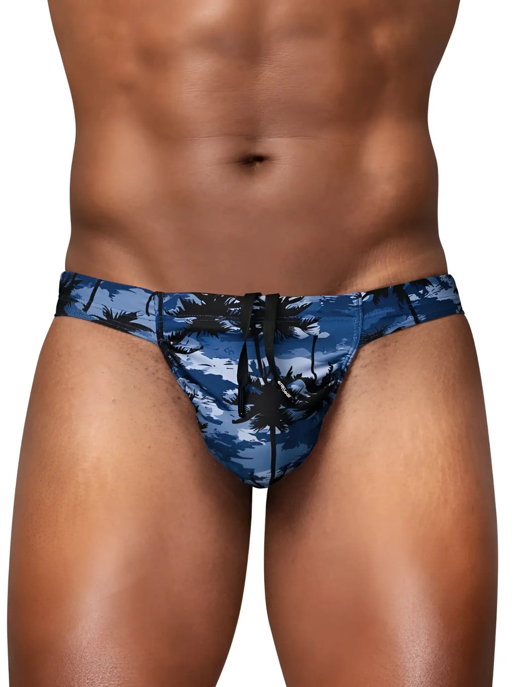 ErgoWear EW1824 FEEL SW Swim Bikini in Dark Blue-Palms, front view on a model.