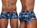 ErgoWear EW1825 FEEL SW swim trunks in Dark Blue-Palms, showing front and back views on a model.