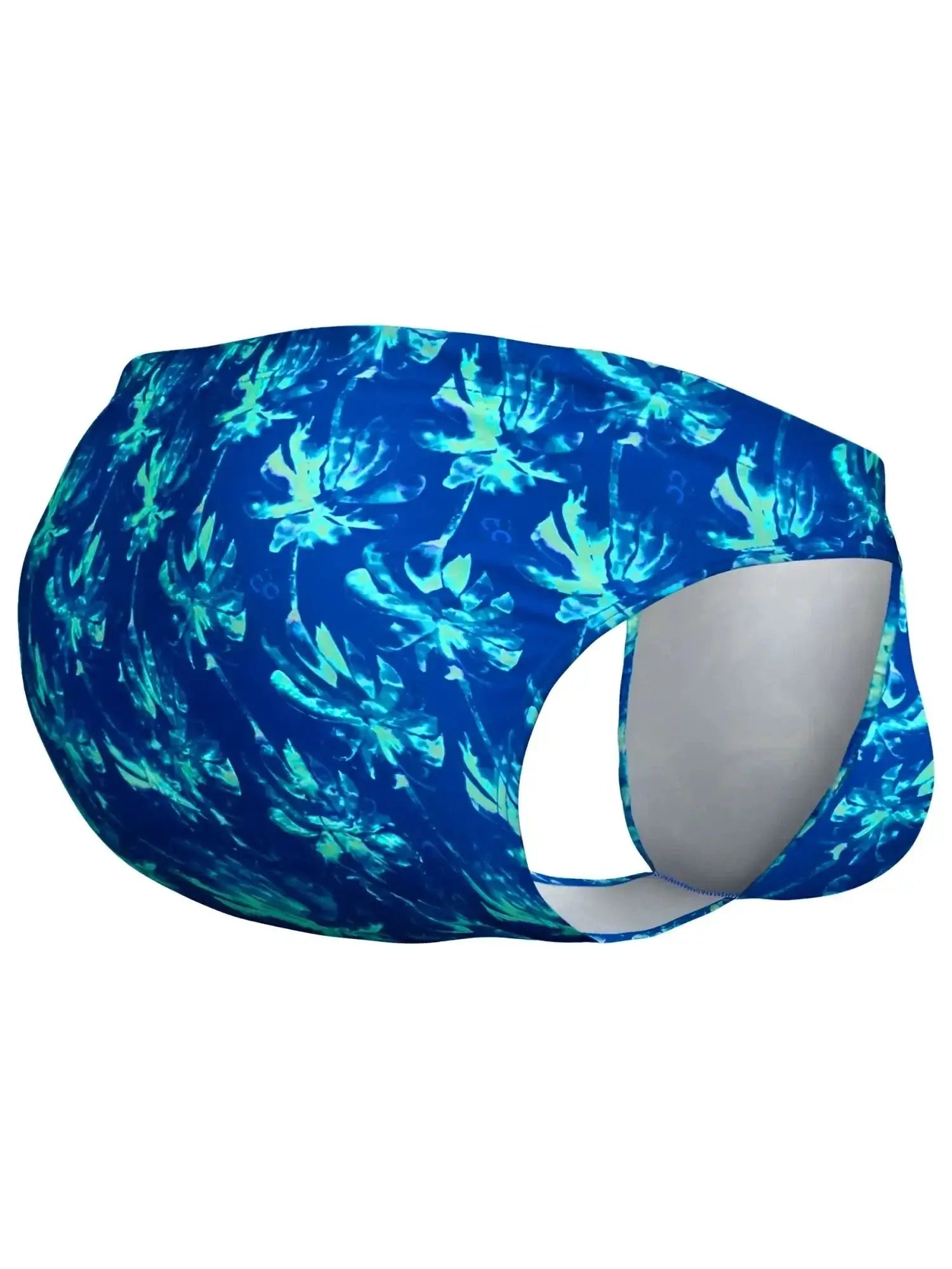 ErgoWear FEEL SW Swim Bikini in Royal Blue-Palms, side view showing the patterned swimwear design.