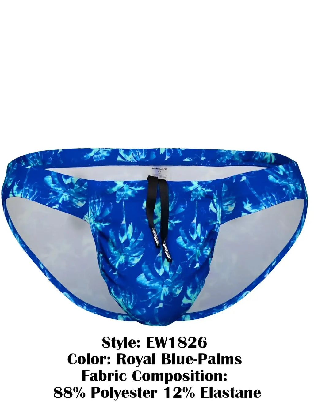 Front view of ErgoWear EW1826 FEEL SW Swim Bikini in Royal Blue-Palms.