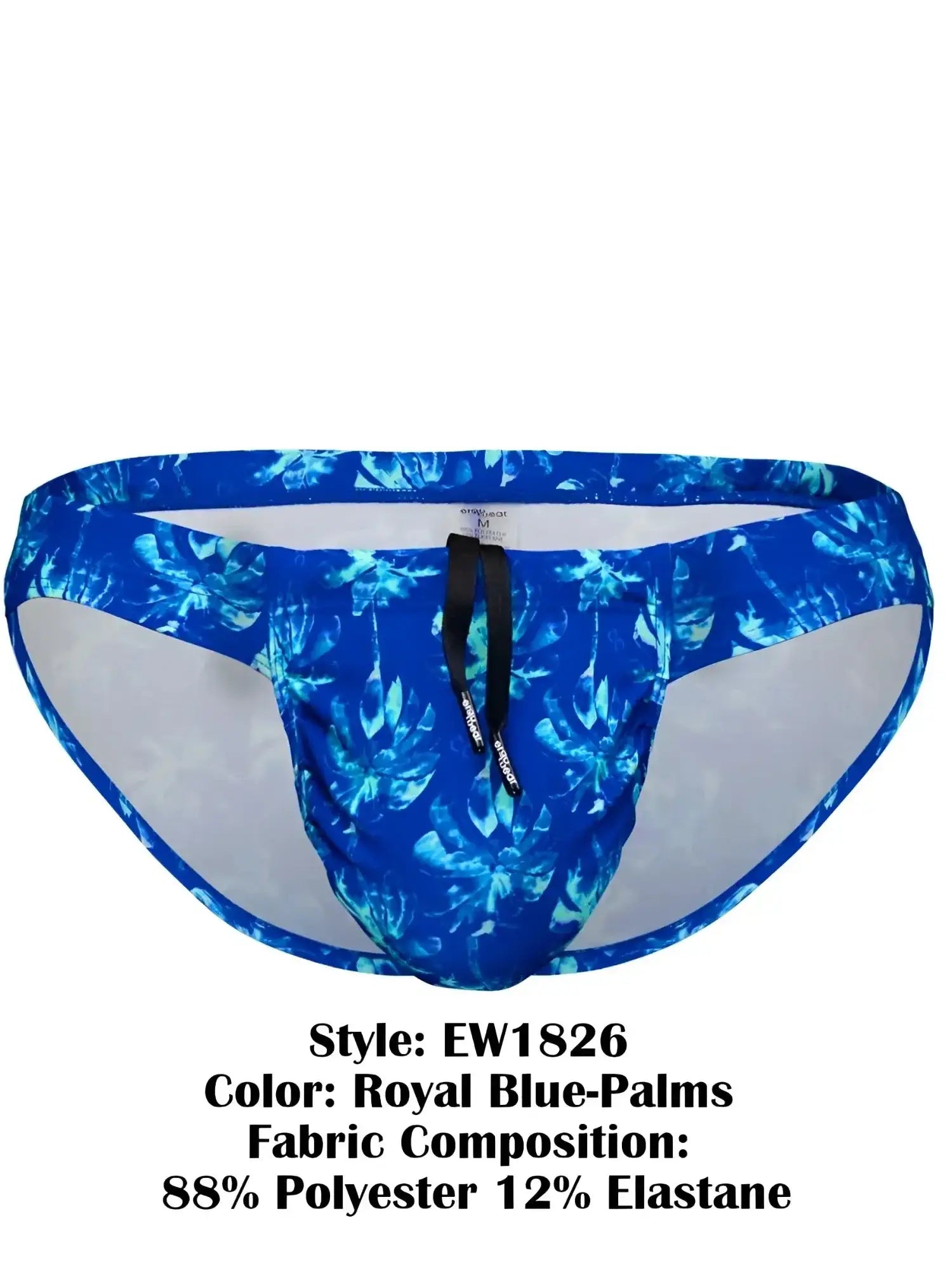 Front view of ErgoWear EW1826 FEEL SW Swim Bikini in Royal Blue-Palms.